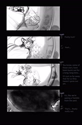 Size: 2680x4096 | Tagged: safe, artist:imsokyo, imported from derpibooru, spike, twilight sparkle, unicorn, comic, dialogue, hopeful, laying on bed, lying on bed, mama twilight, melancholy, monochrome, night, sad, somber, stars