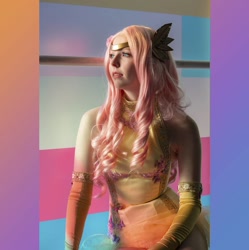 Size: 1080x1084 | Tagged: safe, artist:raspbearyart, artist:sweetmaracosplay, imported from derpibooru, fluttershy, human, clothes, cosplay, costume, evening gloves, gloves, irl, irl human, leotard, long gloves, photo