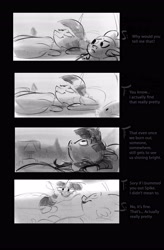 Size: 2680x4096 | Tagged: safe, artist:imsokyo, imported from derpibooru, spike, twilight sparkle, unicorn, comic, dialogue, hopeful, laying on bed, lying on bed, mama twilight, melancholy, monochrome, night, sad, somber, stars