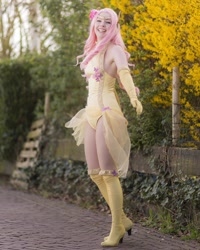 Size: 1000x1250 | Tagged: safe, artist:raspbearyart, artist:sweetmaracosplay, imported from derpibooru, fluttershy, human, armpits, clothes, cosplay, costume, evening gloves, gloves, irl, irl human, leotard, long gloves, photo