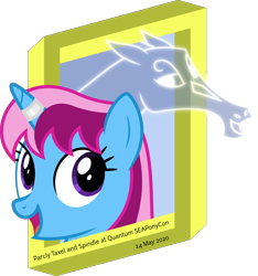 Size: 6400x6839 | Tagged: safe, artist:parclytaxel, imported from derpibooru, oc, oc only, oc:parcly taxel, oc:spindle, alicorn, pony, windigo, project seaponycon, .svg available, absurd resolution, alicorn oc, female, frame, horn, impossible object, looking down, looking up, mare, parcly's travel covers, simple background, smiling, transparent background, vector, windigo oc