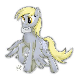 Size: 800x800 | Tagged: safe, artist:themoonfall, imported from derpibooru, derpy hooves, pegasus, pony, cute, derpabetes, female, letter, mare, mouth hold, simple background, solo, transparent background