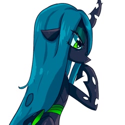 Size: 768x768 | Tagged: safe, artist:tomizawa96, imported from derpibooru, queen chrysalis, changeling, changeling queen, female, simple background, solo, thinking, white background