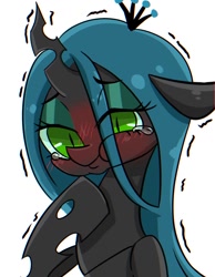 Size: 714x920 | Tagged: safe, artist:tomizawa96, imported from derpibooru, queen chrysalis, changeling, changeling queen, blushing, bust, crown, cute, cutealis, female, jewelry, regalia, simple background, solo, white background