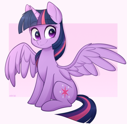 Size: 2045x2000 | Tagged: safe, artist:higgly-chan, imported from derpibooru, twilight sparkle, alicorn, pony, cute, cutie mark, female, high res, mare, simple background, sitting, smiling, solo, spread wings, twiabetes, twilight sparkle (alicorn), white background, wings