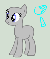 Size: 381x443 | Tagged: safe, artist:caecii, imported from derpibooru, oc, oc only, earth pony, pony, bald, base, earth pony oc, eyelashes, gray background, horn, simple background, smiling, solo, wings