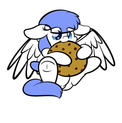 Size: 2160x2170 | Tagged: dead source, safe, artist:kimjoman, artist:php142, imported from derpibooru, part of a set, oc, oc only, oc:snow pup, pegasus, pony, chocolate chip cookie, chocolate chip cookies, commission, cookie, female, food, giant cookie, nom, simple background, solo, transparent background, underhoof, ych result