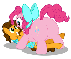 Size: 1280x1063 | Tagged: safe, artist:aleximusprime, imported from derpibooru, cheese sandwich, pinkie pie, earth pony, pony, flurry heart's story, balloonbutt, bow, butt, cheesepie, digital art, fat, female, hair bow, male, plot, pudgy pie, shipping, simple background, straight, transparent background