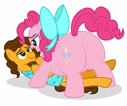 Size: 3975x3300 | Tagged: safe, artist:aleximusprime, imported from derpibooru, cheese sandwich, pinkie pie, flurry heart's story, balloonbutt, bedroom eyes, butt, cheesepie, digital art, fat, female, male, plot, pudgy pie, shipping, simple background, straight, white background