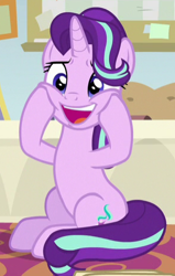 Size: 295x463 | Tagged: safe, imported from derpibooru, screencap, starlight glimmer, pony, unicorn, a horse shoe-in, cropped, cute, female, glimmerbetes, mare, sitting, solo, squishy cheeks, starlight's office