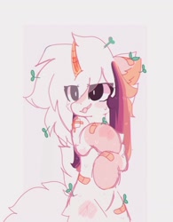 Size: 804x1032 | Tagged: safe, artist:little-sketches, artist:php146, imported from derpibooru, oc, oc:ayaka, pony, unicorn, bandaid, ear fluff, eye clipping through hair, female, plant, scar, simple background