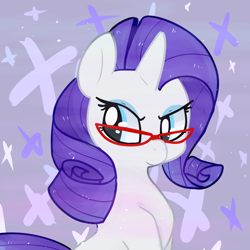 Size: 900x900 | Tagged: safe, artist:pegacornss, imported from derpibooru, rarity, pony, unicorn, cute, female, glasses, mare, purple background, raribetes, rarity's glasses, simple background, solo