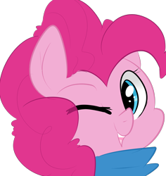 Size: 1280x1357 | Tagged: safe, artist:pegacornss, imported from derpibooru, pinkie pie, pony, bust, clothes, cute, diapinkes, female, looking at you, one eye closed, open mouth, portrait, simple background, solo, transparent background, wink