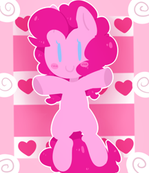 Size: 778x900 | Tagged: safe, artist:pegacornss, imported from derpibooru, pinkie pie, earth pony, pony, blushing, cute, diapinkes, female, heart, looking at you, mare, no nose, on back, solo