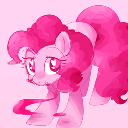 Size: 900x900 | Tagged: safe, artist:pegacornss, imported from derpibooru, pinkie pie, earth pony, pony, colored pupils, cute, daaaaaaaaaaaw, dawwww, diapinkes, female, heart eyes, mare, mouth hold, paint, paintbrush, pink background, simple background, solo, wingding eyes