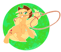 Size: 1608x1357 | Tagged: safe, artist:pheebadohdoh, artist:pheepupper, imported from derpibooru, applejack, earth pony, pony, abstract background, circle background, cute, female, heart eyes, jackabetes, lasso, leg fluff, mare, mouth hold, rope, simple background, solo, transparent background, wingding eyes