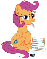 Size: 800x1000 | Tagged: safe, artist:sixes&sevens, imported from derpibooru, scootaloo, pegasus, pony, alternate cutie mark, cutie mark, digital art, ear piercing, earring, feathered wings, female, jewelry, looking at you, mare, mouth hold, older, older scootaloo, piercing, simple background, smiling, smiling at you, solo, tail, transparent background, wings