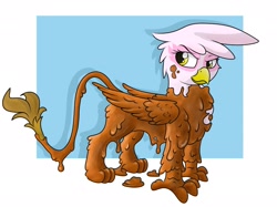 Size: 1920x1439 | Tagged: safe, artist:pzkratzer, imported from derpibooru, gilda, griffon, messy, mud, mud bath, muddy, simple background