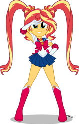 Size: 2538x4000 | Tagged: safe, artist:orin331, imported from derpibooru, sunset shimmer, equestria girls, adorasexy, anime, boots, clothes, clothes swap, crossover, cute, female, geode of empathy, looking at you, magical geodes, magical girl, magical sunset-chan, sailor moon, serena tsukino, sexy, shoes, simple background, skirt, smiling, solo, transparent background, tsukino usagi