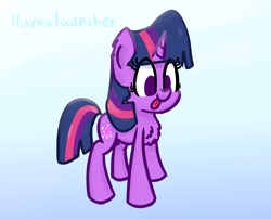 Size: 2676x2160 | Tagged: safe, artist:llamalauncher, imported from derpibooru, twilight sparkle, pony, unicorn, chest fluff, female, simple background, solo, tongue out, unicorn twilight