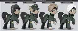 Size: 1280x512 | Tagged: safe, artist:brony-works, imported from derpibooru, oc, oc only, earth pony, pony, azad hind, boots, clothes, earth pony oc, eyelashes, female, hat, helmet, indian legion, mare, nazi germany, raised hoof, reference sheet, schutzstaffel, shoes, smiling, solo, turban, uniform, waffen-ss, world war ii