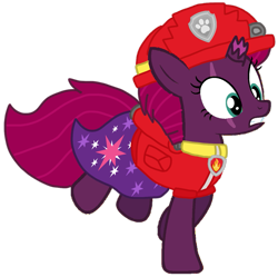 Size: 1035x1032 | Tagged: safe, artist:徐詩珮, imported from derpibooru, fizzlepop berrytwist, tempest shadow, pony, unicorn, series:sprglitemplight diary, series:sprglitemplight life jacket days, series:springshadowdrops diary, series:springshadowdrops life jacket days, alternate universe, base used, clothes, cute, marshall (paw patrol), paw patrol, simple background, transparent background