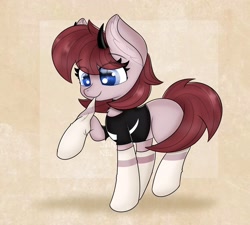 Size: 2405x2160 | Tagged: safe, artist:janelearts, imported from derpibooru, oc, oc only, earth pony, pony, chibi, clothes, female, horns, mare, shirt, socks, solo