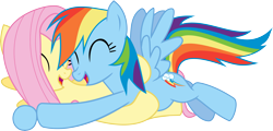 Size: 5791x2791 | Tagged: safe, artist:nero-narmeril, imported from derpibooru, fluttershy, rainbow dash, pony, trade ya, cute, dashabetes, female, flutterdash, high res, hug, lesbian, shipping, shyabetes, simple background, transparent background, vector