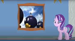 Size: 1674x934 | Tagged: safe, artist:agrol, edit, edited screencap, imported from derpibooru, screencap, starlight glimmer, headmare of the school, bob-omb, bob-omb battlefield, picture, picture frame, starlight's picture, super mario 64, super mario bros.