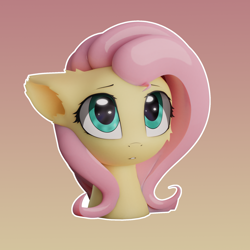 Size: 1920x1920 | Tagged: safe, artist:fluffyrescent, artist:ifmsoul, imported from derpibooru, fluttershy, pegasus, pony, 3d, blender, bust, catchlights, cheek fluff, cute, ear fluff, female, floppy ears, gradient background, looking at you, mare, outline, portrait, shyabetes, solo, three quarter view, white outline