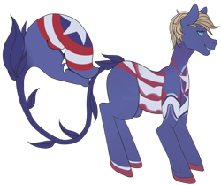 Size: 850x712 | Tagged: safe, artist:defigure, imported from derpibooru, monster pony, original species, piranha plant pony, plant pony, pony, augmented tail, captain america, colored hooves, fangs, male, marvel comics, plant, ponified, simple background, transparent background