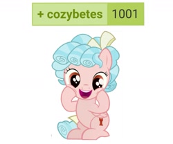 Size: 1275x1061 | Tagged: safe, edit, imported from derpibooru, cozy glow, pegasus, pony, derpibooru, cozybetes, cozylove, cute, female, filly, happy, looking at you, meta, simple background, solo, tags, white background