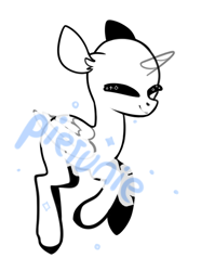 Size: 466x628 | Tagged: safe, artist:pierunie, imported from derpibooru, oc, oc only, alicorn, pony, alicorn oc, bald, base, eyes closed, horn, lineart, obtrusive watermark, simple background, solo, watermark, white background, wings