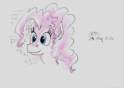 Size: 1024x723 | Tagged: safe, artist:gafelpoez, imported from derpibooru, pinkie pie, earth pony, pony, bust, female, mare, portrait, solo, three quarter view, traditional art