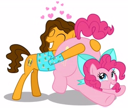 Size: 4096x3451 | Tagged: safe, artist:aleximusprime, imported from derpibooru, cheese sandwich, pinkie pie, flurry heart's story, balloonbutt, butt, butthug, cheesepie, digital art, fat, female, hug, male, plot, pudgy pie, shipping, simple background, straight, white background