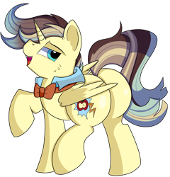 Size: 1280x1336 | Tagged: safe, artist:rainbowtashie, imported from derpibooru, braeburn, doctor whooves, prince blueblood, time turner, wind waker (character), oc, oc:king righteous authority, alicorn, pony, alicorn oc, bowtie, butt, clothes, collar, commissioner:bigonionbean, cutie mark, extra thicc, flank, fusion, fusion:braeburn, fusion:doctor whooves, fusion:king righteous authority, fusion:prince blueblood, fusion:time turner, fusion:wind waker, horn, male, plot, simple background, stallion, the ass was fat, thicc ass, transparent background, wings, writer:bigonionbean