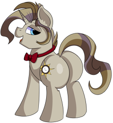 Size: 1280x1393 | Tagged: safe, artist:rainbowtashie, imported from derpibooru, doctor whooves, prince blueblood, time turner, oc, oc:royal minutes, earth pony, pony, unicorn, bowtie, butt, commissioner:bigonionbean, cutie mark, extra thicc, flank, fusion, fusion:prince blueblood, fusion:royal minutes, fusion:time turner, male, plot, simple background, stallion, the ass was fat, thicc ass, transparent background, writer:bigonionbean