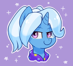 Size: 718x646 | Tagged: safe, artist:handgunboi, imported from derpibooru, trixie, pony, unicorn, alternate hairstyle, babysitter trixie, bust, clothes, cute, diatrixes, female, gameloft, gameloft interpretation, jacket, mare, outline, pigtails, portrait, solo, twintails, white outline