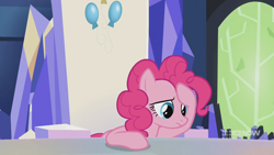 Size: 1280x720 | Tagged: safe, imported from derpibooru, screencap, pinkie pie, earth pony, pony, memories and more, spoiler:memories and more, spoiler:mlp friendship is forever, 9now, female, mare, sitting, solo, worried