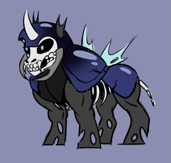 Size: 1097x1045 | Tagged: safe, artist:nancy-05, imported from derpibooru, changeling, pony, undead, armor, bone, buff, commissioner:bigonionbean, fusion, muscles, possessed, skeleton, writer:bigonionbean