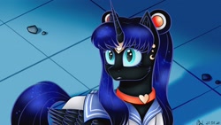 Size: 2560x1440 | Tagged: safe, artist:brilliant-luna, imported from derpibooru, nightmare moon, alicorn, pony, female, meme, sailor luna, sailor moon, sailor moon redraw meme, sailor uniform, serena tsukino, solo, tsukino usagi, uniform