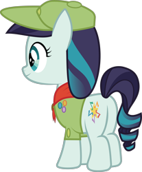 Size: 7311x8819 | Tagged: safe, artist:wissle, imported from derpibooru, coloratura, pony, absurd resolution, badge, camp friendship, clothes, female, filly, hat, mare, rara, rear view, scarf, scout, scout uniform, simple background, smiling, solo, transparent background, vector, younger