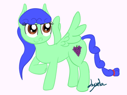 Size: 1600x1200 | Tagged: safe, artist:jyxia, imported from derpibooru, oc, oc only, oc:blurie grape, pegasus, pony, female, mare, simple background, solo