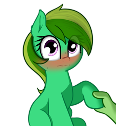 Size: 830x898 | Tagged: safe, artist:neuro, imported from derpibooru, oc, oc only, oc:anon, oc:coral, earth pony, human, pony, /mlp/, blushing, female, holding hooves, hoof hold, human on pony hoof holding, mare, phonepones, simple background, sweat, transparent background