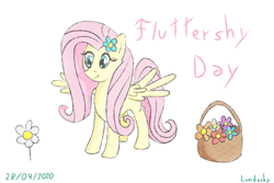 Size: 1620x1080 | Tagged: safe, artist:lundashy, imported from derpibooru, fluttershy, basket, cute, flower, flower in hair, fluttershy day, shyabetes, simple background, spread wings, white background, wings