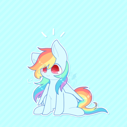 Size: 768x768 | Tagged: safe, artist:jisuppe, imported from derpibooru, rainbow dash, pegasus, pony, chibi, colored pupils, cute, dashabetes, eye clipping through hair, female, solo, watermark