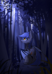 Size: 1748x2480 | Tagged: safe, artist:l8lhh8086, imported from derpibooru, oc, oc only, oc:bar, bat pony, pony, female, forest, mare, night, solo, tree