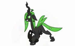 Size: 300x184 | Tagged: safe, artist:whistle blossom, imported from derpibooru, oc, oc only, oc:queen milkweed, changeling, changeling queen, angry, changeling oc, changeling queen oc, crown, digital art, female, green changeling, jewelry, mare, obtrusive watermark, picture for breezies, regalia, simple background, solo, watermark, white background