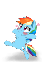 Size: 1181x1748 | Tagged: safe, artist:destroyer_aky, imported from derpibooru, rainbow dash, pegasus, pony, armpits, bipedal, blushing, chibi, cute, dashabetes, female, heart, mare, pixiv, simple background, solo, white background