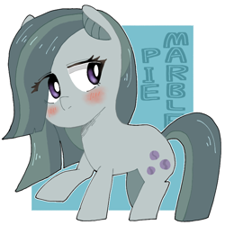 Size: 768x768 | Tagged: safe, artist:destroyer_aky, imported from derpibooru, marble pie, earth pony, pony, abstract background, blushing, chibi, cute, eye clipping through hair, female, marblebetes, mare, pixiv, solo